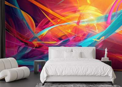 Vibrant wallpaper with abstract ribbons neon colors and dynamic action lines Wall mural