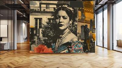 Vintage collage captures Latin American spirit background Wall mural