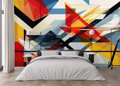 Visually complex Cubist wallpaper with overlapping shapes and bold colors in layers Wall mural