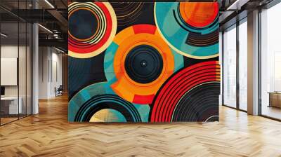 Wallpaper featuring concentric shapes vibrant splashes and comic contours Wall mural