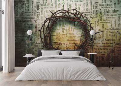 Crown of Thorns with Jesus names and atributes on a old paper Wall mural