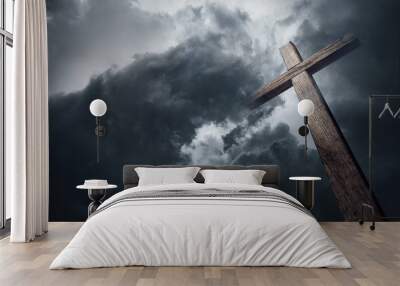 Dramatic cloudscape and wooden cross Wall mural