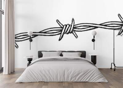 Barbed wire border, wavy. Clip-art illustration of a barbed wire border on a white background. Wall mural