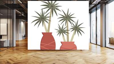 Flower pots. Retro style illustration of two flower pots with palm trees. Wall mural