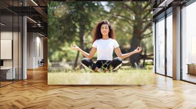 Young Arab woman doing yoga in nature Wall mural