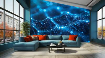 abstract background Modern blue network technology on black leather background Wall mural