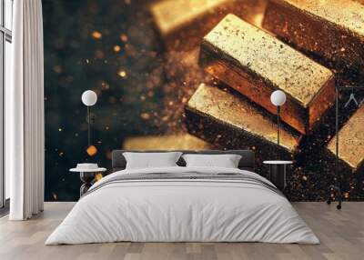 Gold bars with sparkling dust, symbolizing wealth and luxury. Wall mural