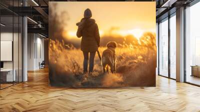 People walking dogs in the evening Wall mural