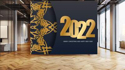 2022 holiday greeting card Merry christmas in black with abstract gold ornament Wall mural