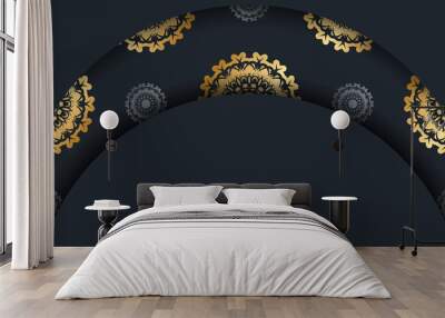 Baner of black color with a mandala with a gold pattern and a place under your text Wall mural