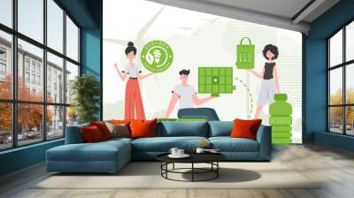 Caring about the environment. ECO friendly People. Flat trendy style. Vector illustration. Wall mural