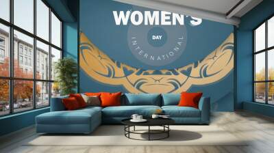 Holiday flyer international womens day blue color with abstract gold ornament Wall mural