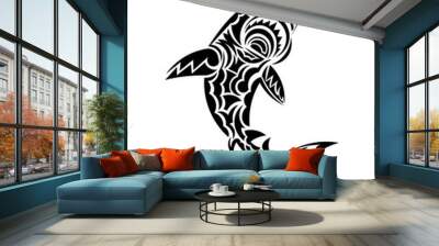 Tribal tattoo design for shark with ethnic Polynesian tribal elemen. Vector Wall mural