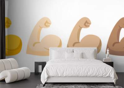 Muscle icon set, flexed bicep arm icon hand emoji. Feats of strength sign - Biceps musclar arm icon - Flexing arm muscles, strong icons Wall mural