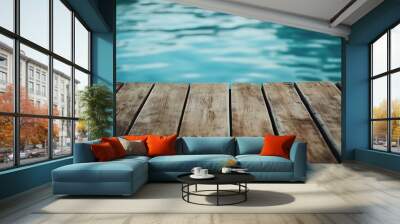 A wooden dock in front of swimming pool with beautiful design Wall mural