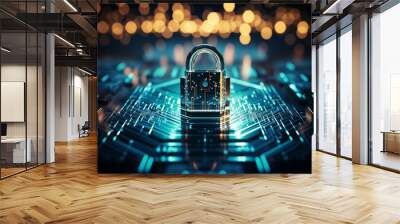 Network security shields against cyber threats and unauthorized access to technology Wall mural