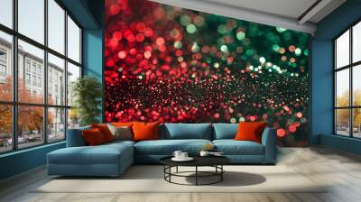 christmas background with red and green bokeh and glitter Wall mural