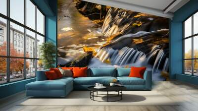 waterfall in autumn forest Wall mural