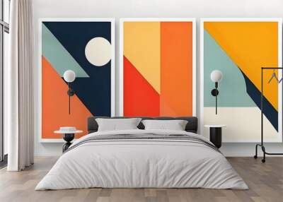 Set of three abstract illustration posters with geometric vivid colorful shape Wall mural