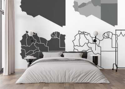 Collection of Libya country grey political maps set with border outline vector illustration Wall mural