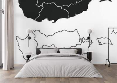 Vector Black map of Cyprus country with borders of regions Wall mural