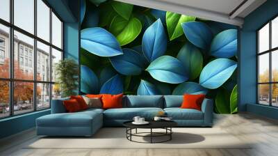 Vibrant arrangement of blue and green leaves showcasing various shades and textures in a natural setting Wall mural