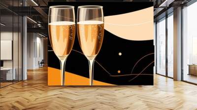 Elegant celebration with two glasses of sparkling rose wine against a stylish abstract background, perfect for festive occasions. Wall mural