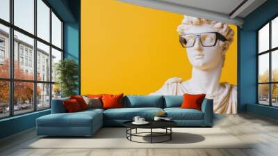 Renaissance sculpture in soft pastel yellows, with high-tech glasses, highlighting the timeless appeal of ancient art Wall mural