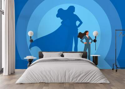 confident businesswoman with a superhero shadow, concept of successful leadership and achieve career growth ,hero poses, super boss,CEO Business success, vector illustration Wall mural