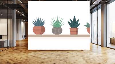 Set of minimal plants and cactus in pots, indoor flora collection, For home and office decorations, cards and graphic banners, flat vector illustration Wall mural