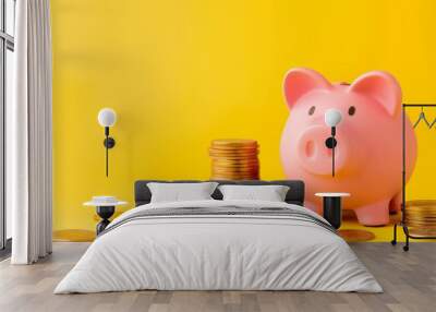 Vibrant Savings: Piggy Bank Against a Yellow Backdrop Wall mural