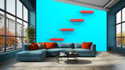 Steps to success. Red steps on blue background. Wall mural