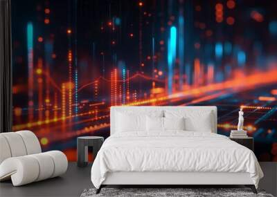 A futuristic financial graph showcasing rising bar charts in a digital environment, representing growth, progress, and the power of advanced analytics in modern finance Wall mural