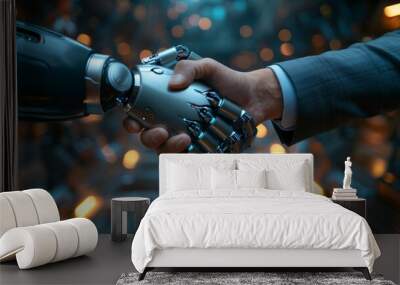 Human hand and robot hand in handshake Wall mural