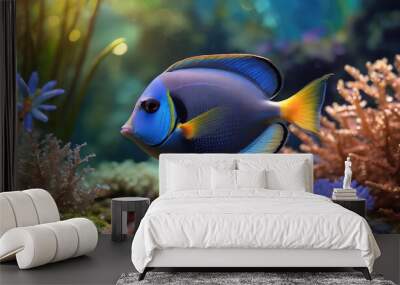 paracanthurus hepatus surgeon fish wonderful and beautiful tropical fish with corals reef in the aquarium nature forest design tank with fresh water underwater world animal life Wall mural