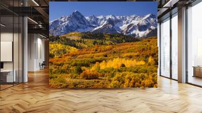 USA, Colorado, San Juan Mountains. Mountain and valley landscape in autumn.  Wall mural