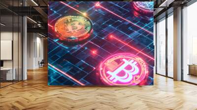 dollar production, coins, stock graphs, and Bitcoin in various creative graphic styles Wall mural