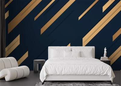 Abstract geometric banner with gold shapes on blue black background. Elegant style. Vector Illustration Wall mural