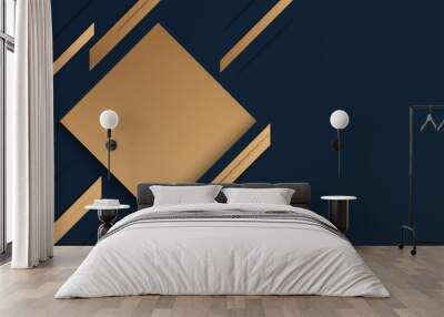 Abstract geometric banner with gold shapes on blue black background. Elegant style. Vector Illustration Wall mural