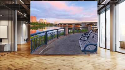 Beautiful sunrise over Connecticut River at Hartford Connecticut. Photo shows the skyline of Hartford and Bulkeley Bridge, which  is the oldest  highway bridges over the Connecticut River in Hartford. Wall mural