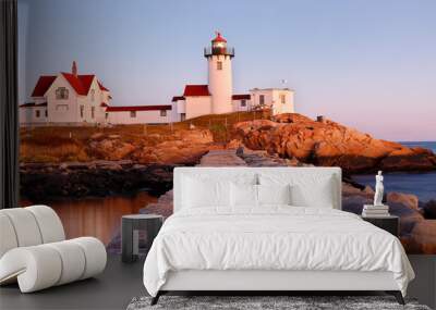 Beautiful sunset of Eastern Point Lighthouse at Gloucester, Massachusetts, USA. The Lighthouse is One of Five iconic lighthouses along the Cape Ann coastline. Wall mural