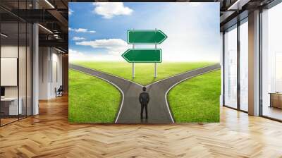 businessman concept, blank sign post road to the correct way. Wall mural