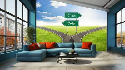 Businessman concept, Sign Chaos or Order road to the correct way Wall mural