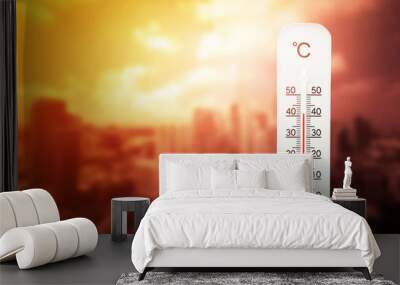 Heat wave in the house thermometer shows in summer. Wall mural