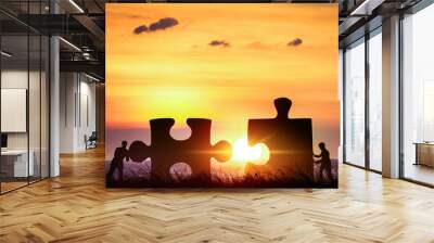 partnership concept, businessman puzzle pieces together teamwork Wall mural