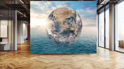 Planet Earth is floating over the ocean. Global warming, Travel Concept. (Elements of this image furnished by NASA) Wall mural