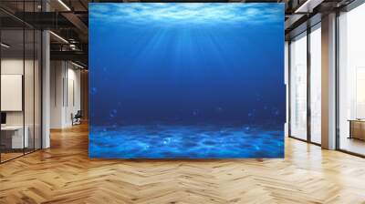 Sunbeam blue with bubbles deep sea or ocean underwater background. Wall mural