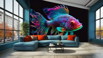 beautiful abstract 3d generated image of a big colorful fish under water Wall mural