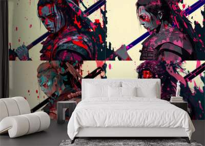 collage with a samurai with a sword Wall mural