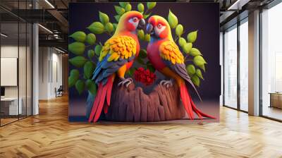 Two parrots on a branch a love pair Wall mural